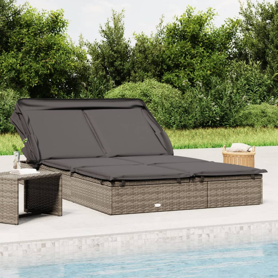 Ligbed 2-Persoons Met Dak 23X8X97 Cm Poly Rattan Grijs