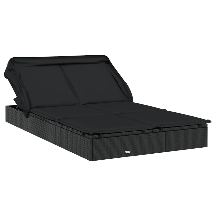 Ligbed 2-Persoons Met Dak 23X8X97 Cm Poly Rattan Zwart