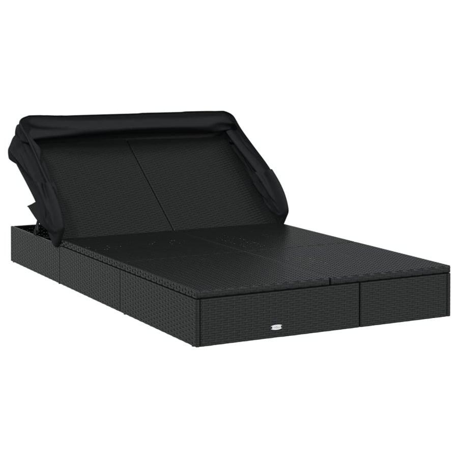 Ligbed 2-Persoons Met Dak 23X8X97 Cm Poly Rattan Zwart