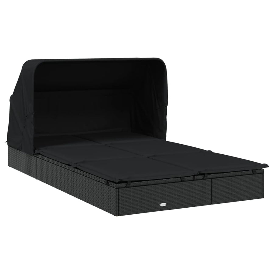 Ligbed 2-Persoons Met Dak 23X8X97 Cm Poly Rattan Zwart