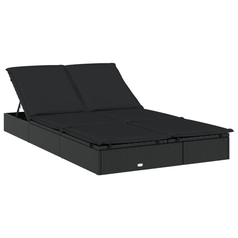 Ligbed 2-Persoons Met Dak 23X8X97 Cm Poly Rattan Zwart