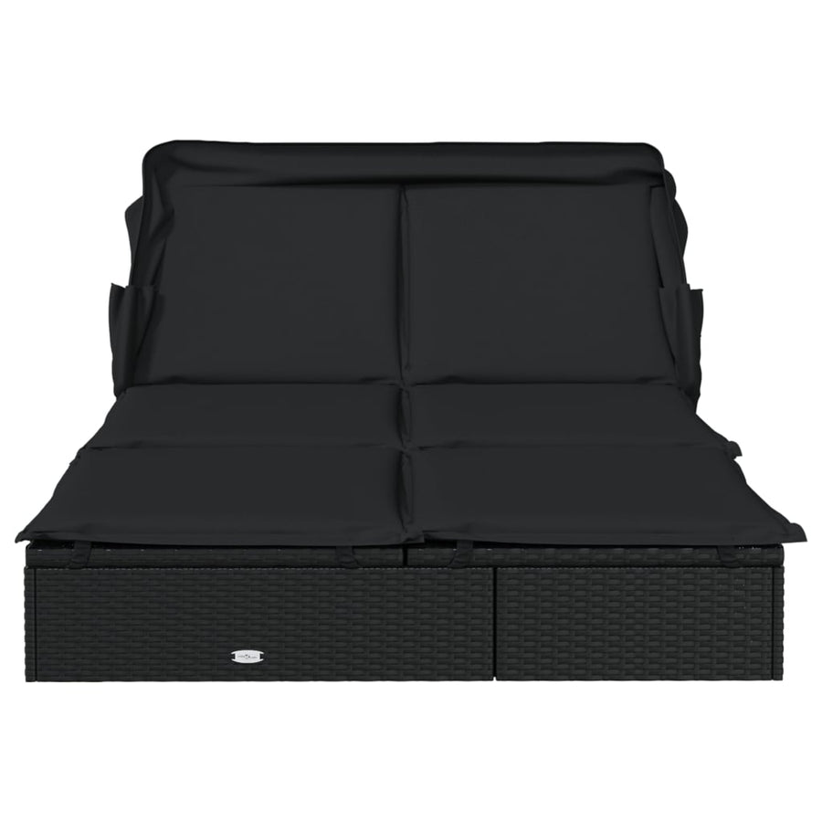 Ligbed 2-Persoons Met Dak 23X8X97 Cm Poly Rattan Zwart