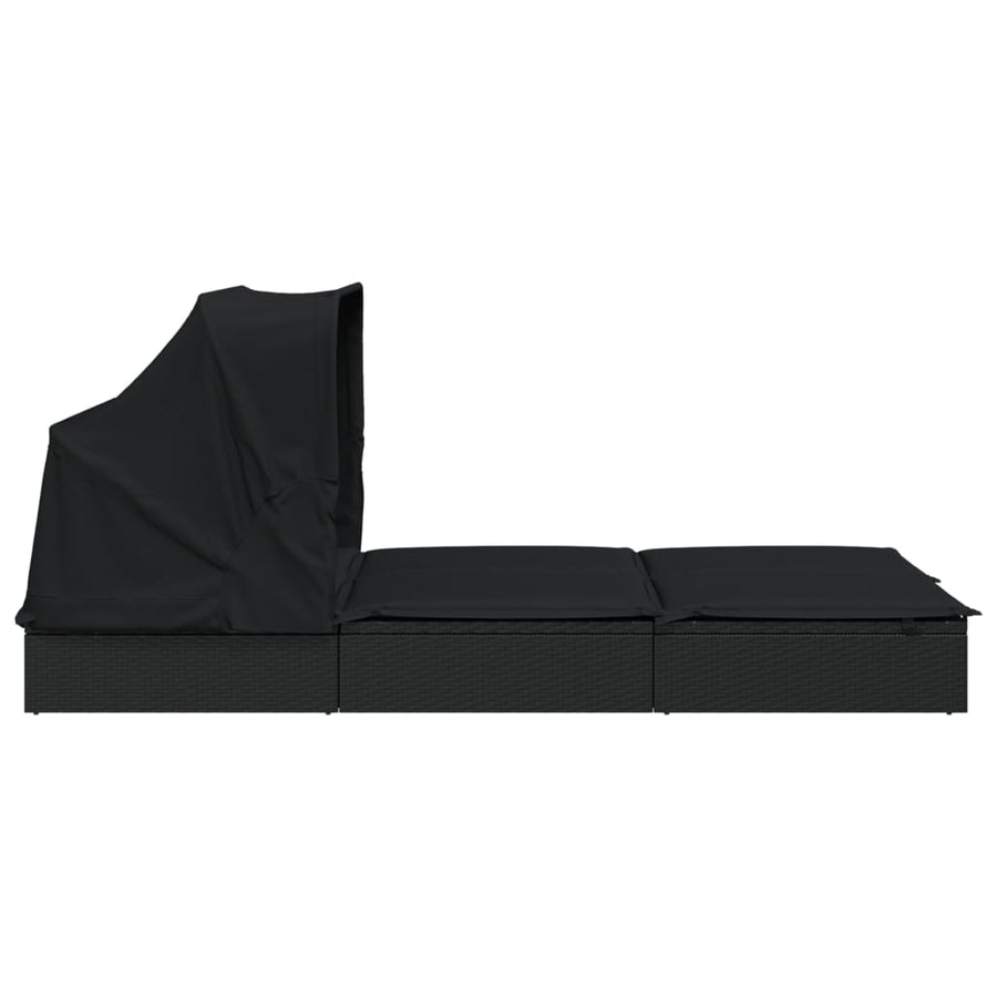 Ligbed 2-Persoons Met Dak 23X8X97 Cm Poly Rattan Zwart