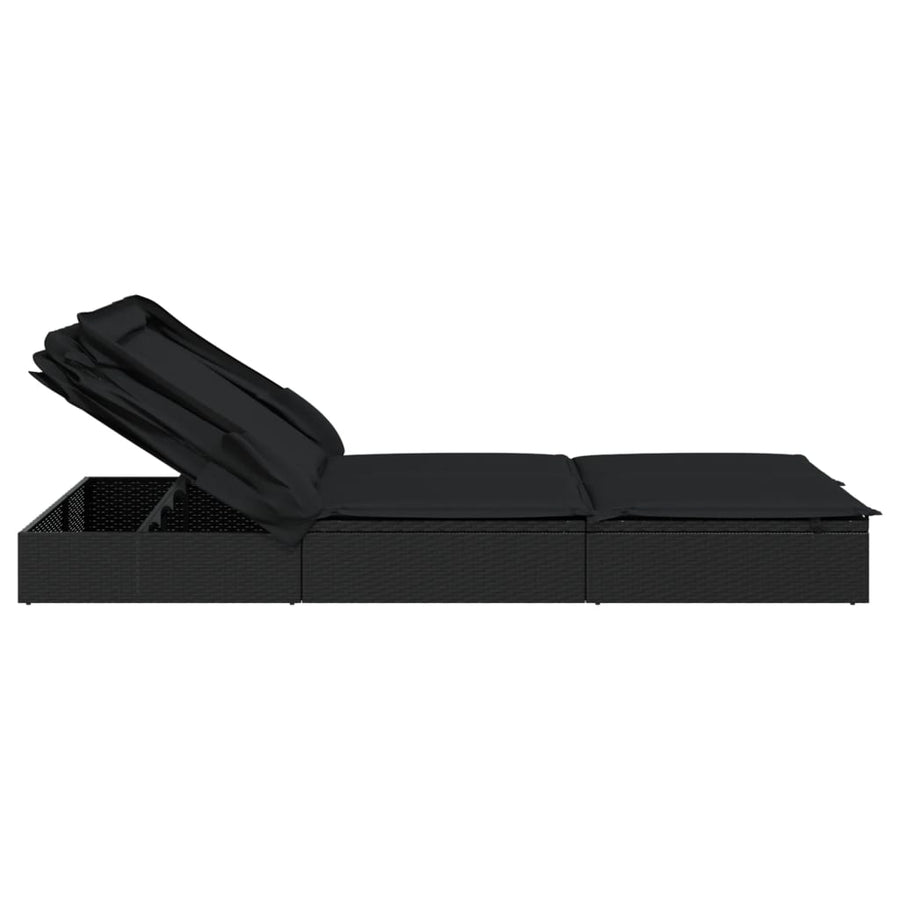 Ligbed 2-Persoons Met Dak 23X8X97 Cm Poly Rattan Zwart