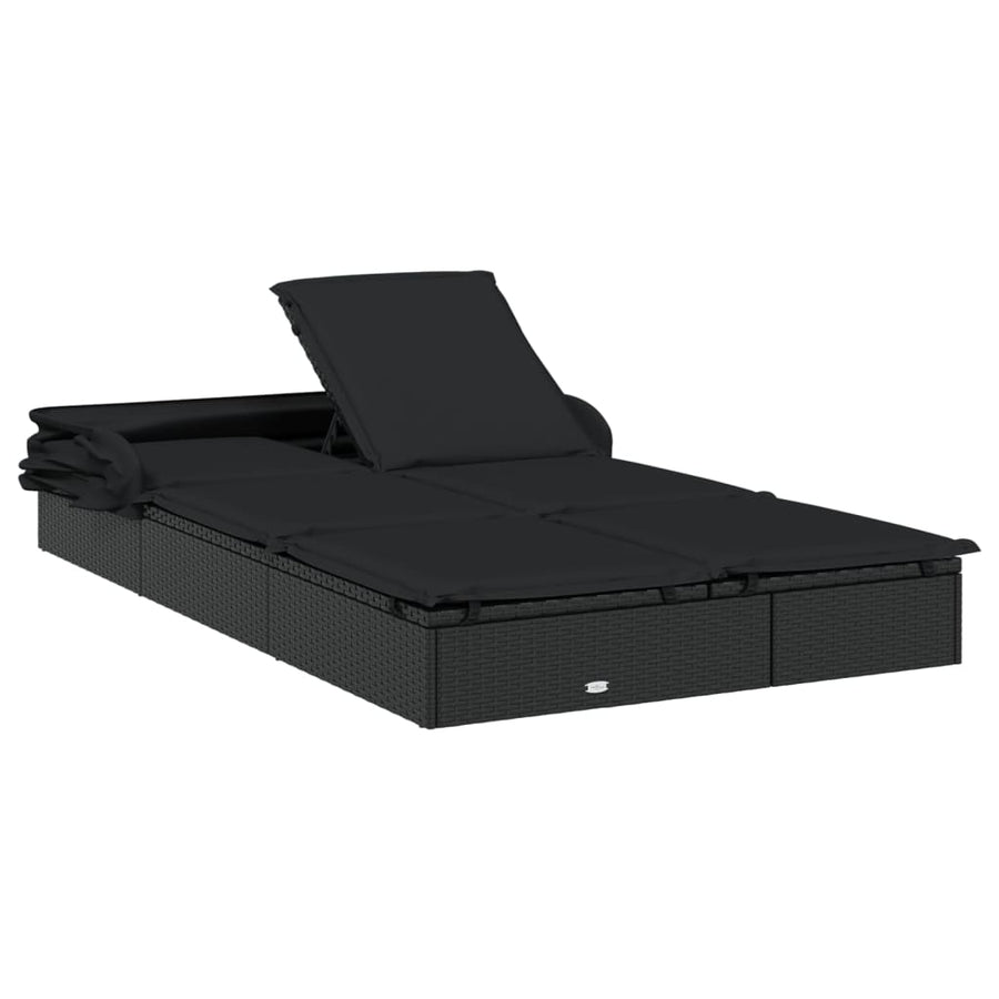 Ligbed 2-Persoons Met Dak 23X8X97 Cm Poly Rattan Zwart