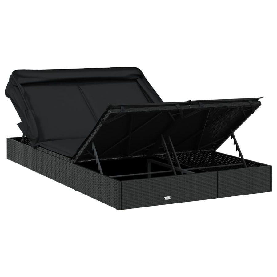 Ligbed 2-Persoons Met Dak 23X8X97 Cm Poly Rattan Zwart