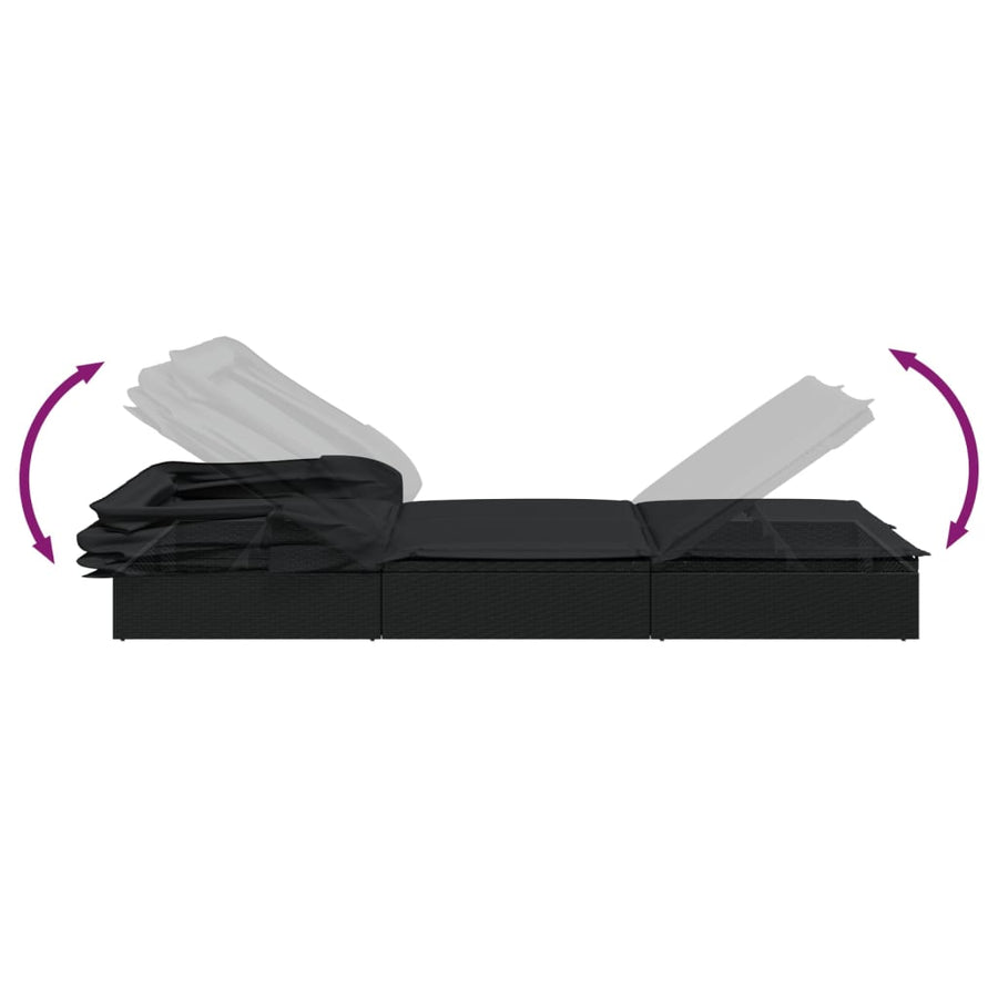 Ligbed 2-Persoons Met Dak 23X8X97 Cm Poly Rattan Zwart