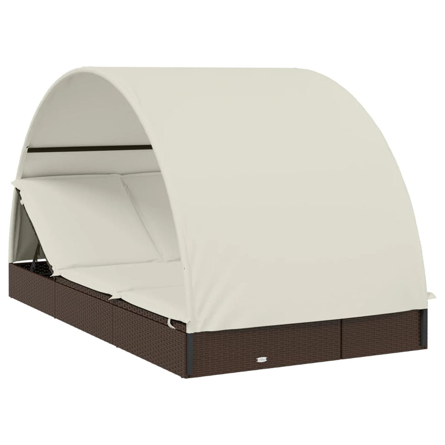 Ligbed 2-Persoons Met Rond Dak 2X2X40 Cm Poly Rattan Bruin