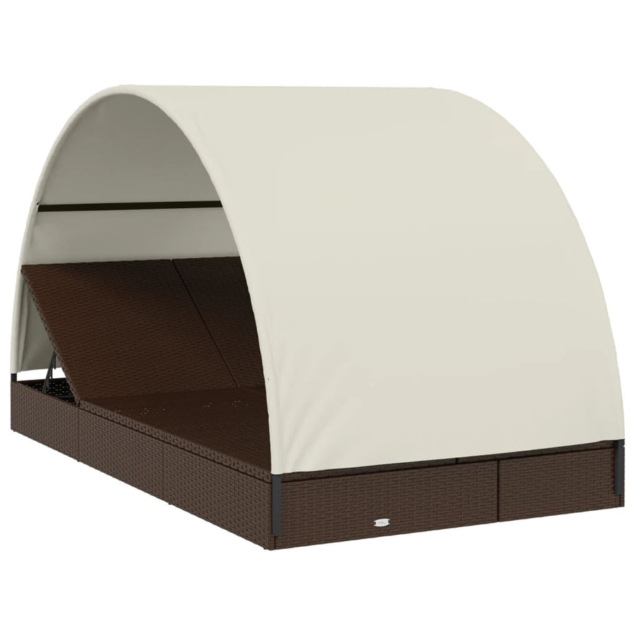 Ligbed 2-Persoons Met Rond Dak 2X2X40 Cm Poly Rattan Bruin