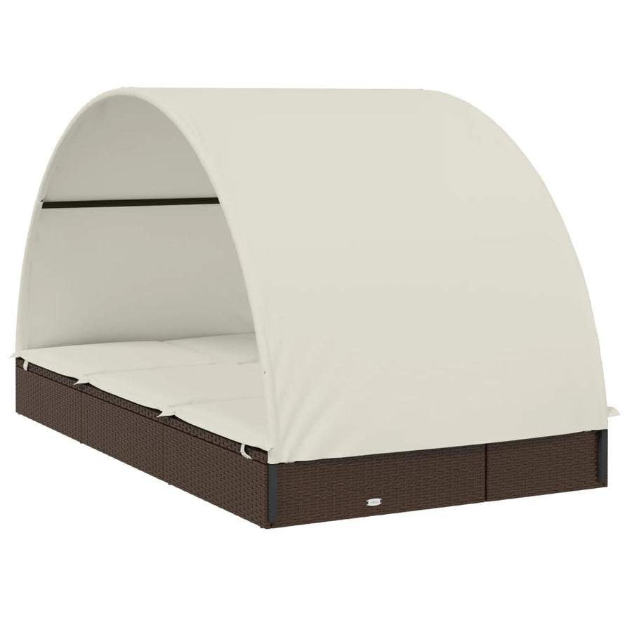 Ligbed 2-Persoons Met Rond Dak 2X2X40 Cm Poly Rattan Bruin