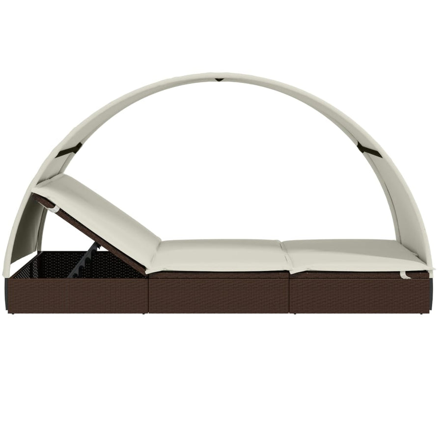 Ligbed 2-Persoons Met Rond Dak 2X2X40 Cm Poly Rattan Bruin