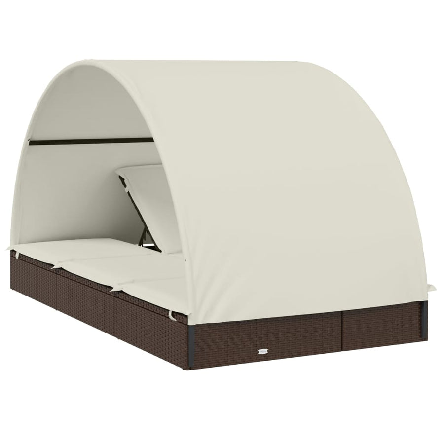 Ligbed 2-Persoons Met Rond Dak 2X2X40 Cm Poly Rattan Bruin