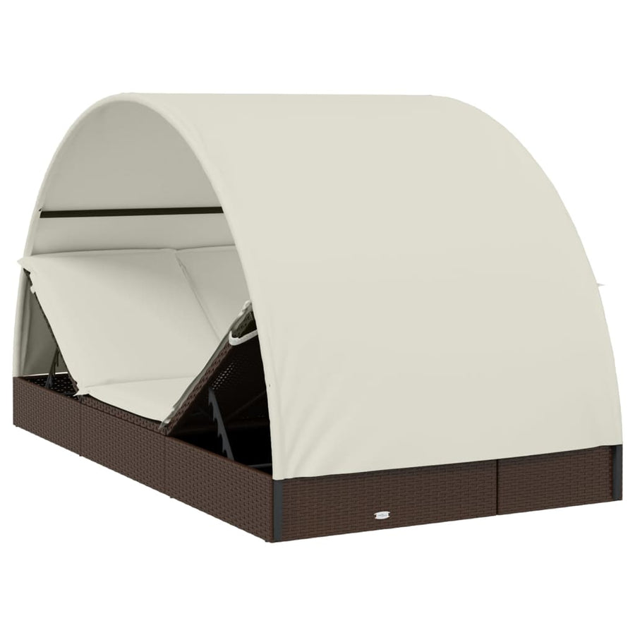 Ligbed 2-Persoons Met Rond Dak 2X2X40 Cm Poly Rattan Bruin