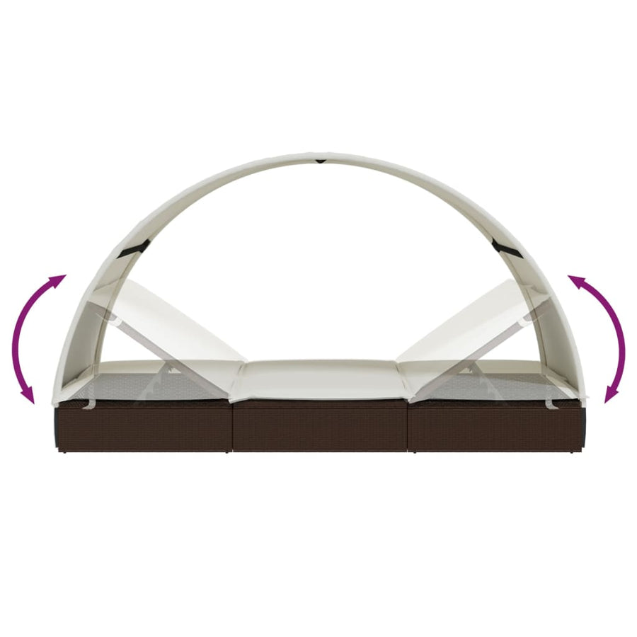 Ligbed 2-Persoons Met Rond Dak 2X2X40 Cm Poly Rattan Bruin