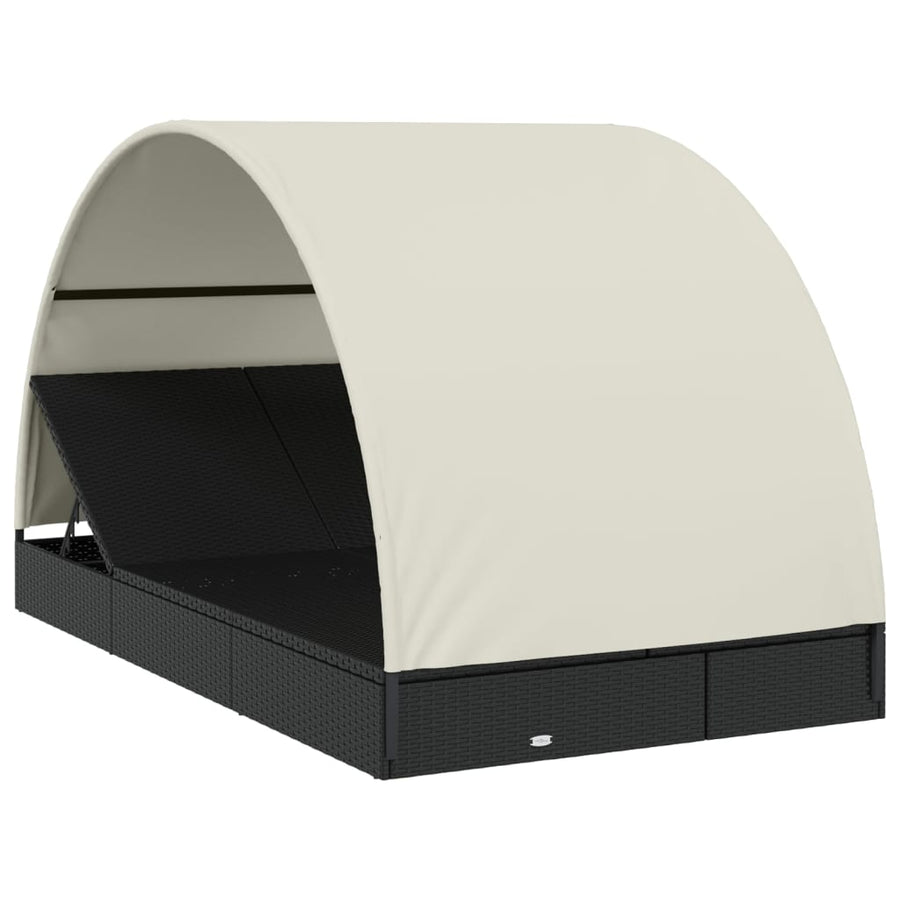 Ligbed 2-Persoons Met Rond Dak 2X2X40 Cm Poly Rattan Zwart en wit