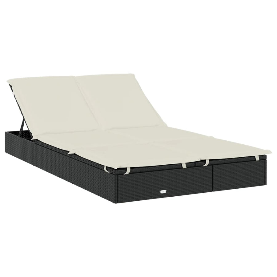 Ligbed 2-Persoons Met Rond Dak 2X2X40 Cm Poly Rattan Zwart en wit