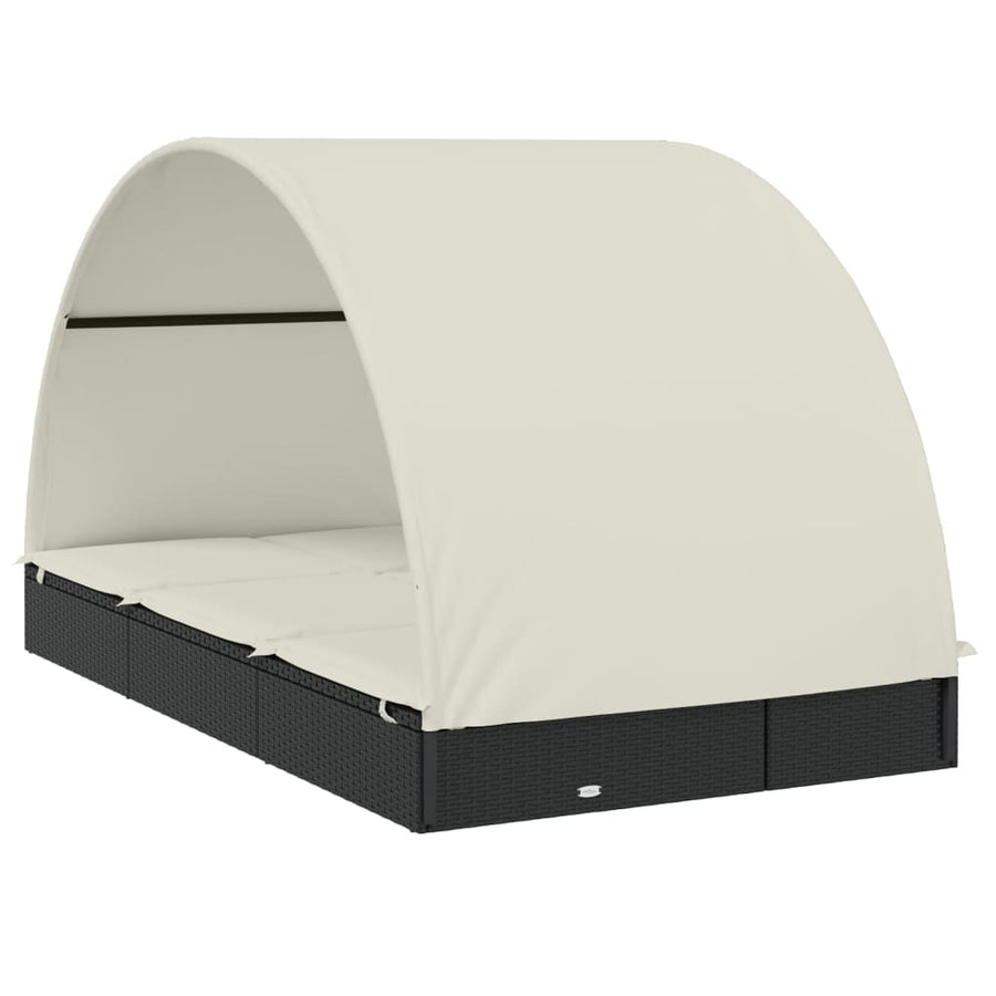 Ligbed 2-Persoons Met Rond Dak 2X2X40 Cm Poly Rattan Zwart en wit