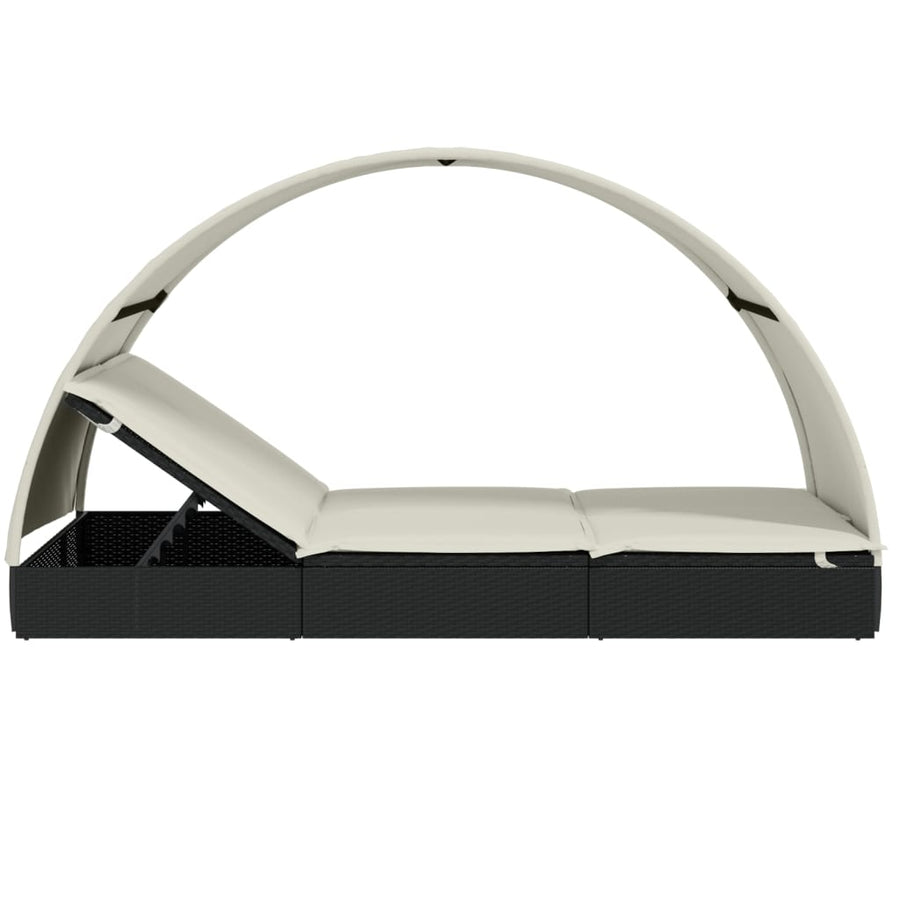 Ligbed 2-Persoons Met Rond Dak 2X2X40 Cm Poly Rattan Zwart en wit