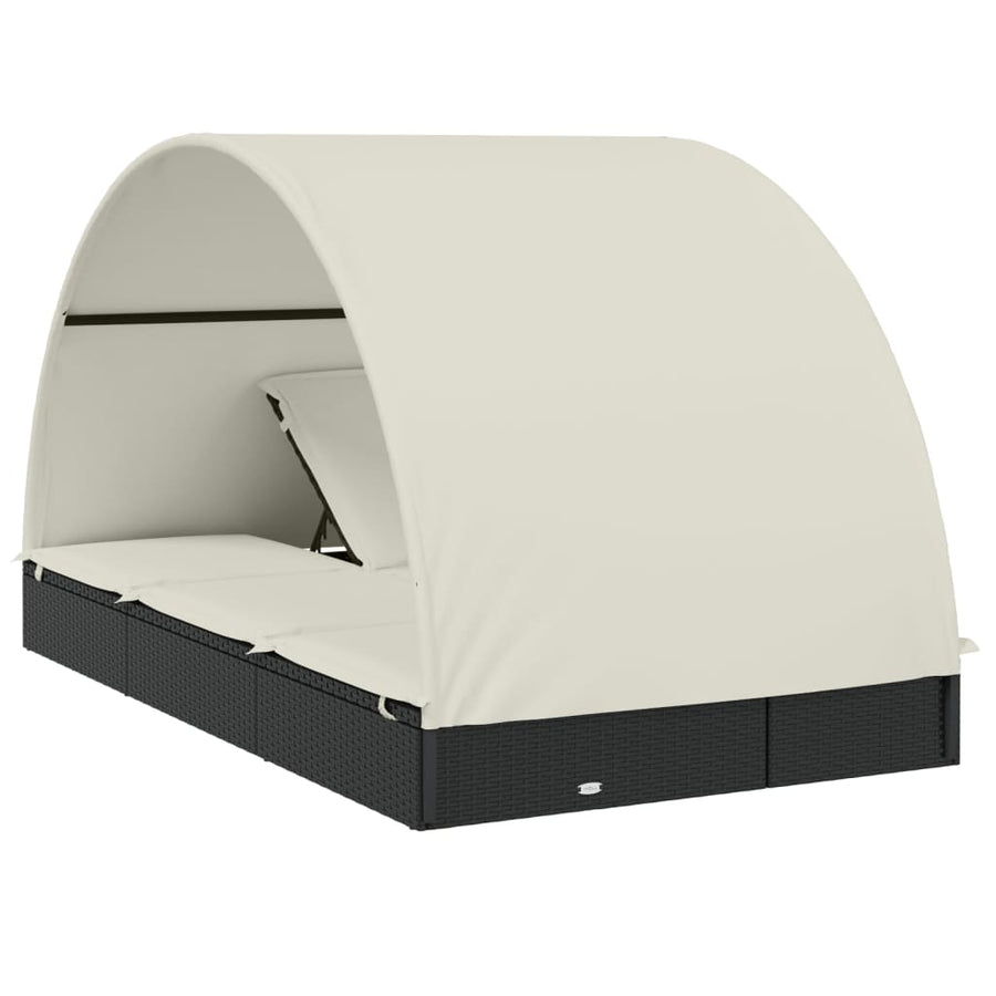 Ligbed 2-Persoons Met Rond Dak 2X2X40 Cm Poly Rattan Zwart en wit