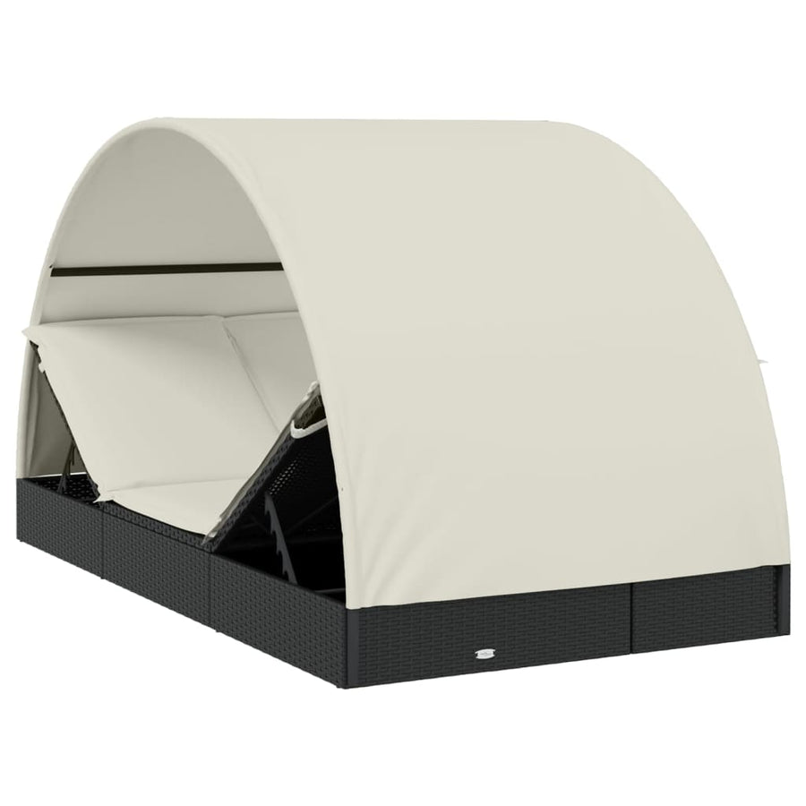 Ligbed 2-Persoons Met Rond Dak 2X2X40 Cm Poly Rattan Zwart en wit