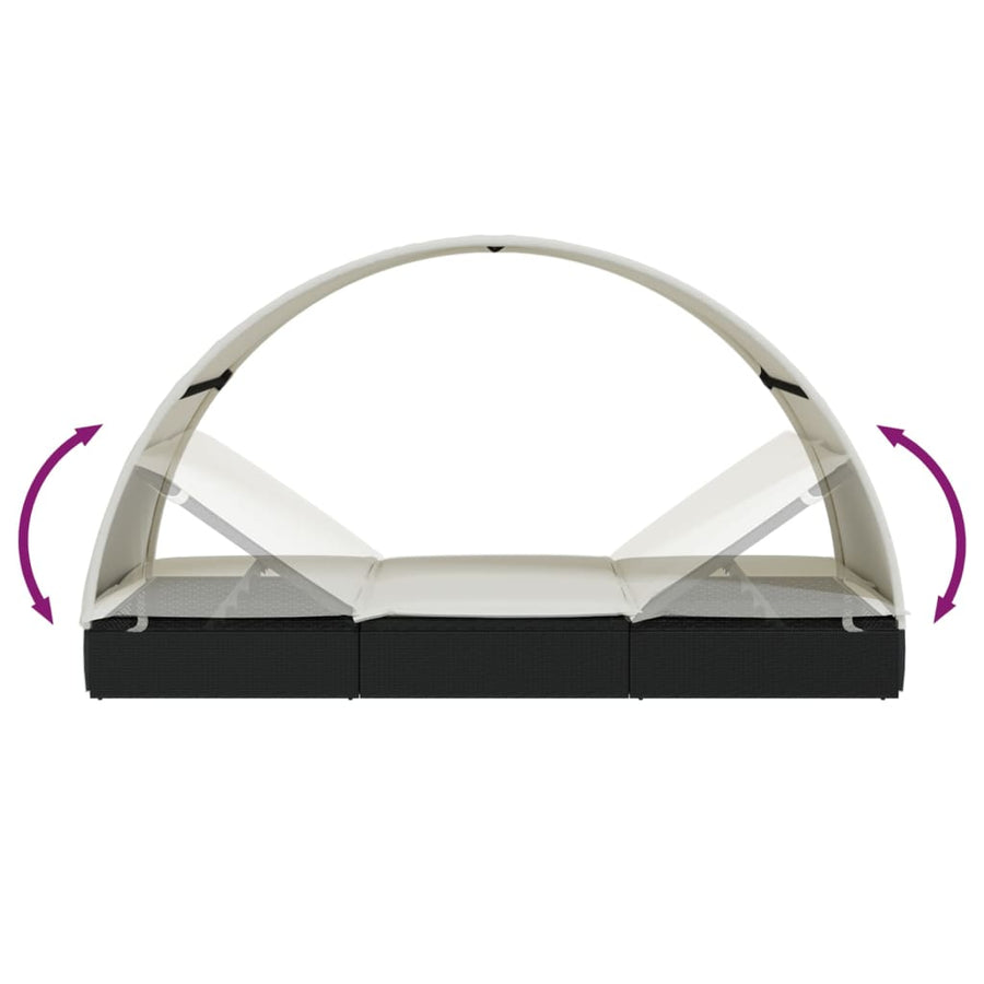 Ligbed 2-Persoons Met Rond Dak 2X2X40 Cm Poly Rattan Zwart en wit