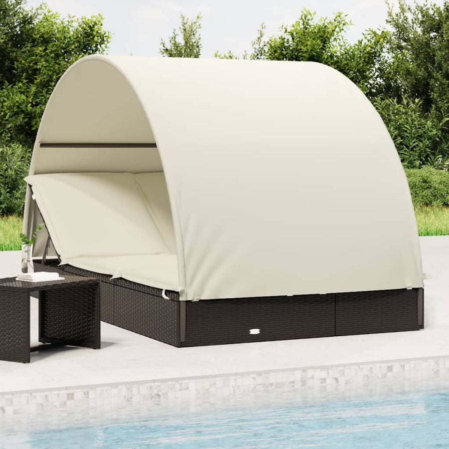 Ligbed 2-Persoons Met Rond Dak 2X2X40 Cm Poly Rattan Zwart en wit