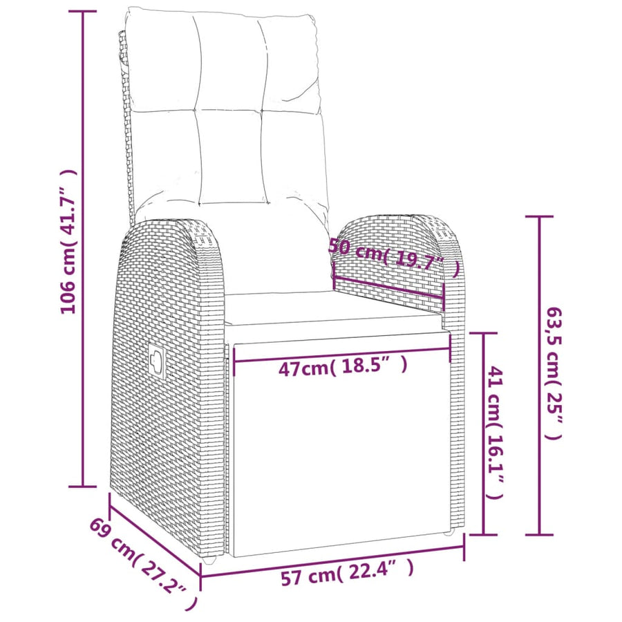 Tuinstoelen Verstelbaar Met Kussens Poly Rattan 2 Zwart