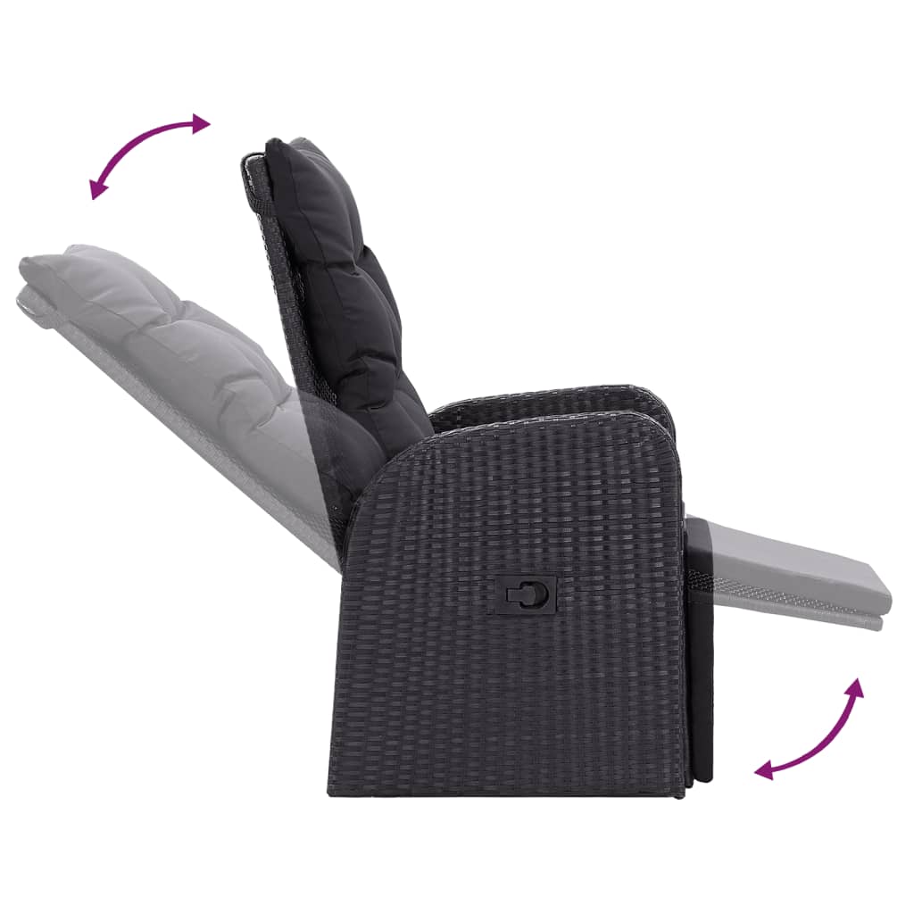 Tuinstoelen Verstelbaar Met Kussens Poly Rattan 2 Zwart