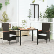 Tuintafel 90x90x75 cm poly rattan acaciahout zwart