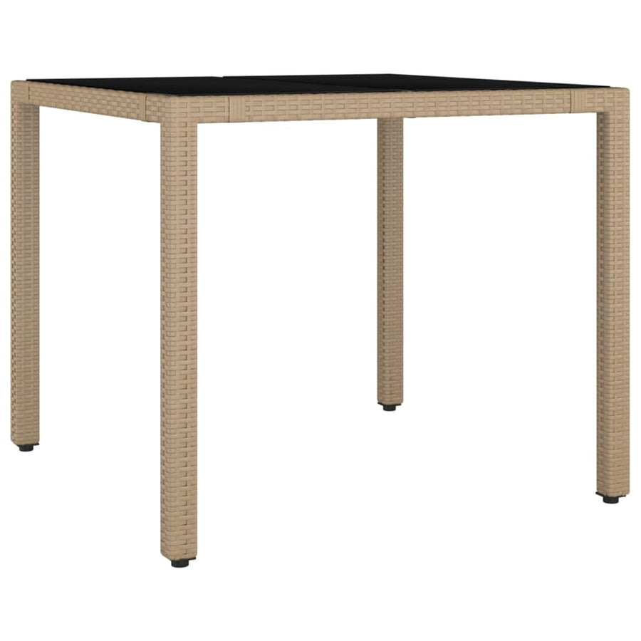 Tuintafel Met Glazen Blad Poly Rattan En Gehard Beige 90 x 90 x 75 cm Glas