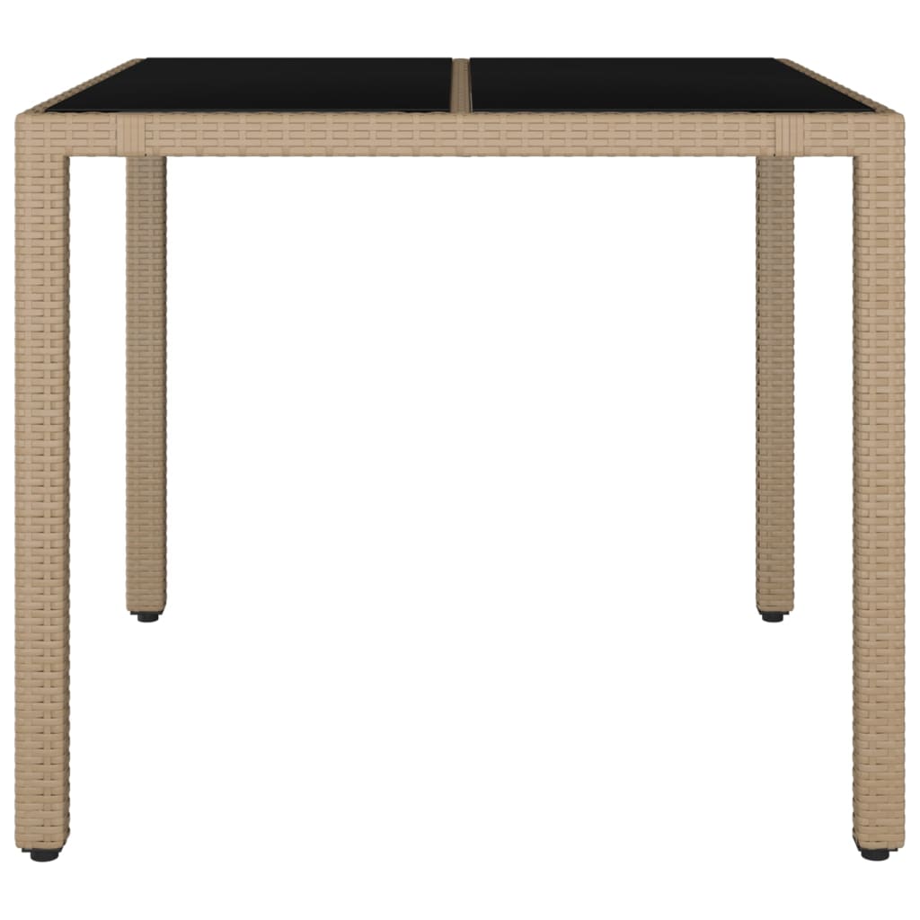 Tuintafel Met Glazen Blad Poly Rattan En Gehard Beige 90 x 90 x 75 cm Glas