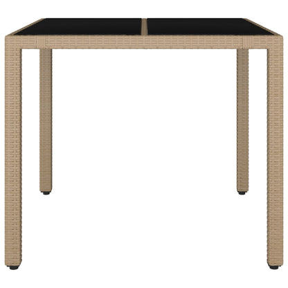 Tuintafel Met Glazen Blad Poly Rattan En Gehard Beige 90 x 90 x 75 cm Glas