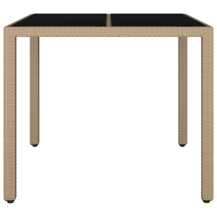 Tuintafel Met Glazen Blad Poly Rattan En Gehard Beige 90 x 90 x 75 cm Glas