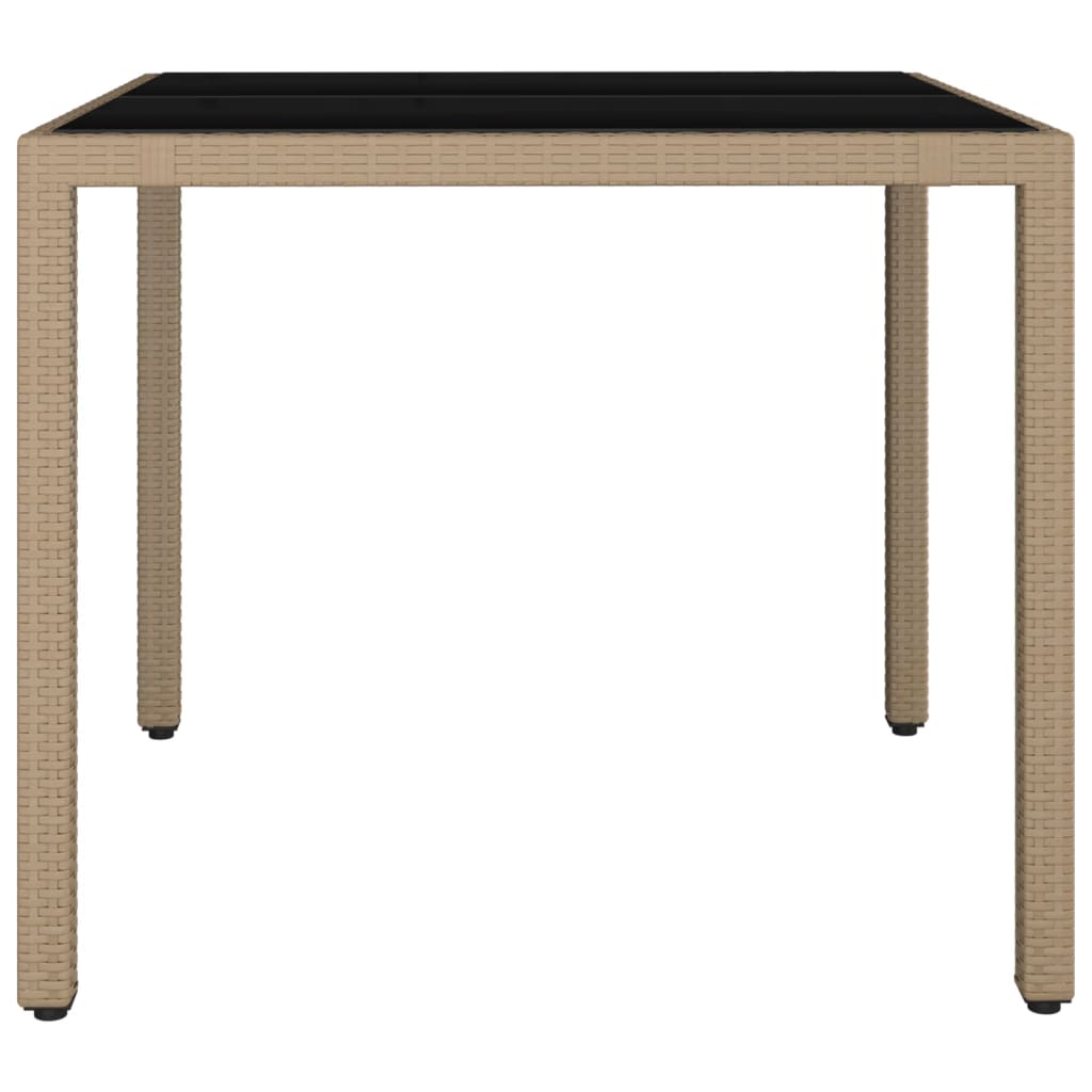Tuintafel Met Glazen Blad Poly Rattan En Gehard Beige 90 x 90 x 75 cm Glas