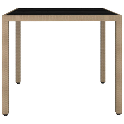 Tuintafel Met Glazen Blad Poly Rattan En Gehard Beige 90 x 90 x 75 cm Glas