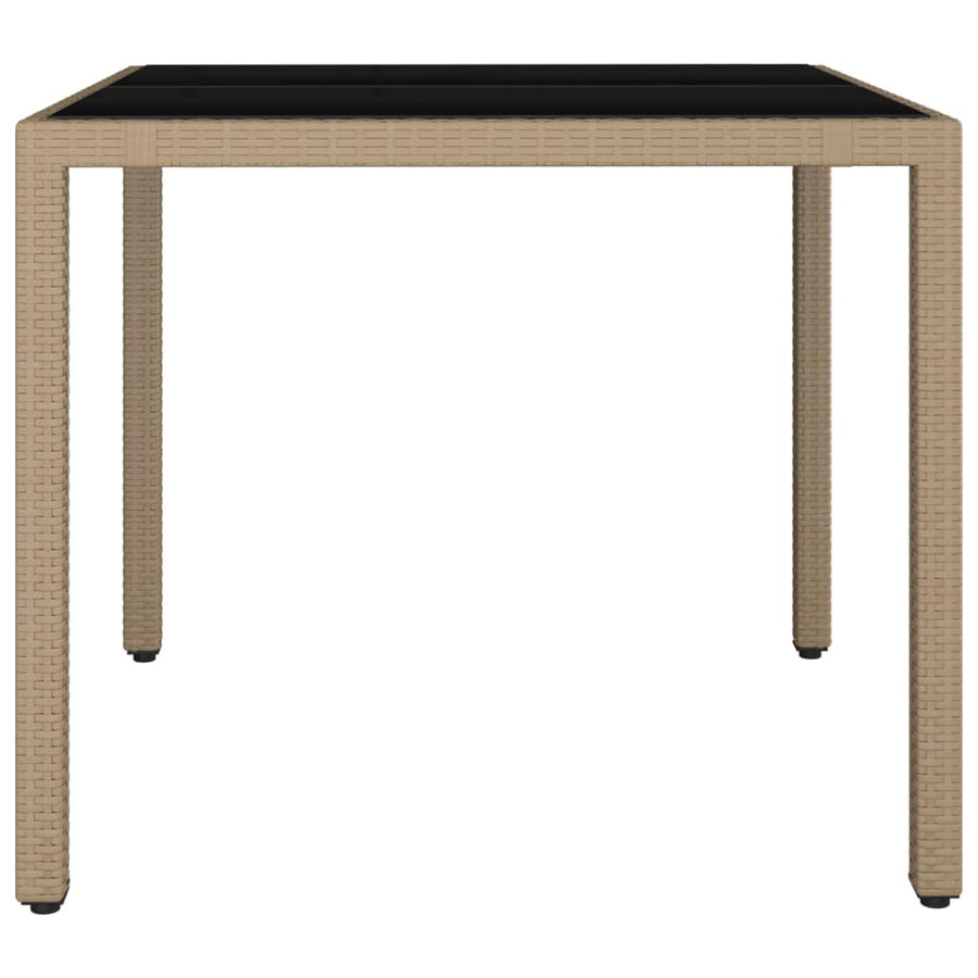 Tuintafel Met Glazen Blad Poly Rattan En Gehard Beige 90 x 90 x 75 cm Glas