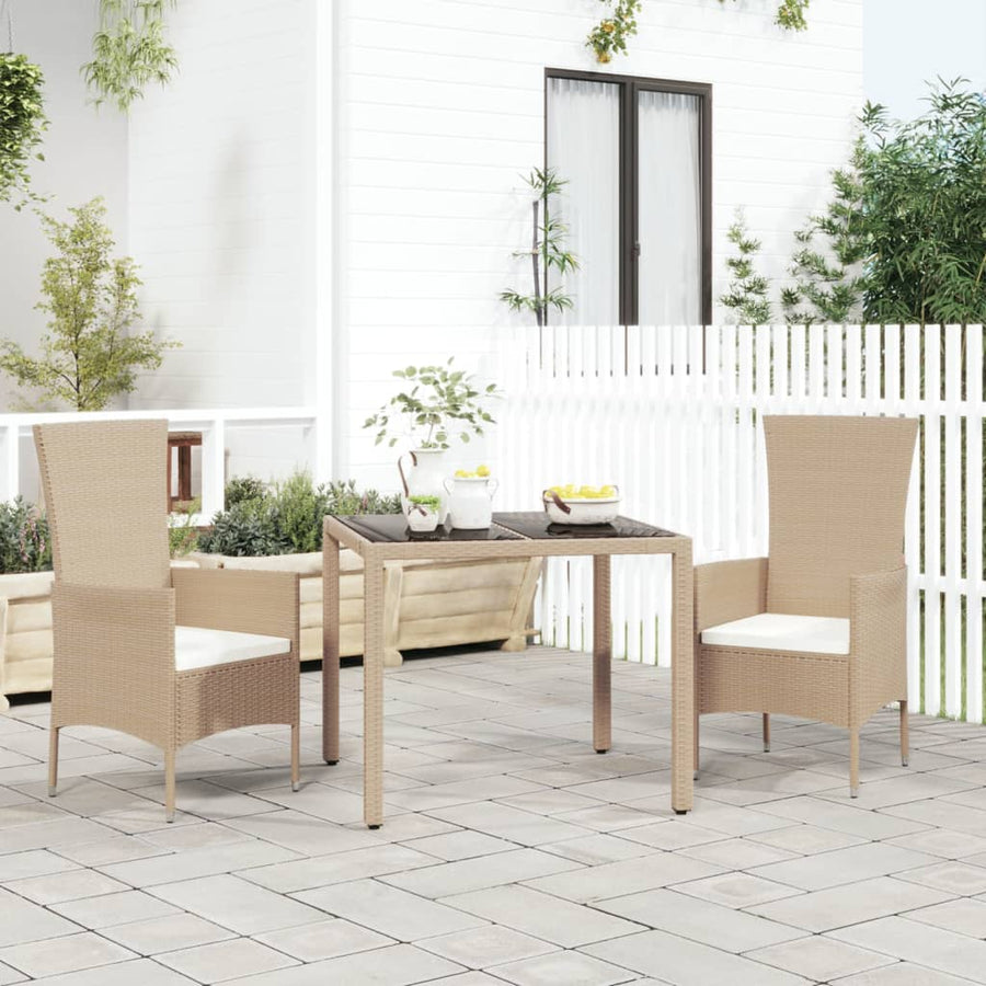 Tuintafel Met Glazen Blad Poly Rattan En Gehard Beige 90 x 90 x 75 cm Glas