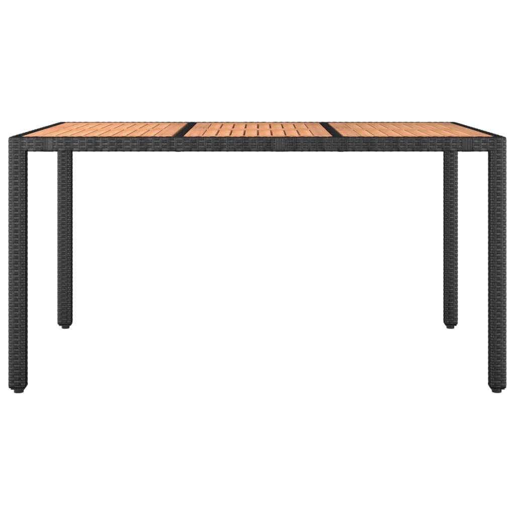 Tuintafel Met Houten Blad Poly Ratten En Acaciahout Zwart 150 x 90 x 75 cm Massief acaciahout