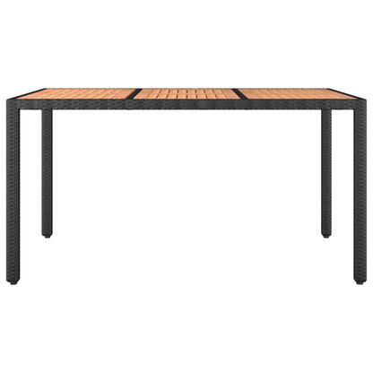Tuintafel Met Houten Blad Poly Ratten En Acaciahout Zwart 150 x 90 x 75 cm Massief acaciahout