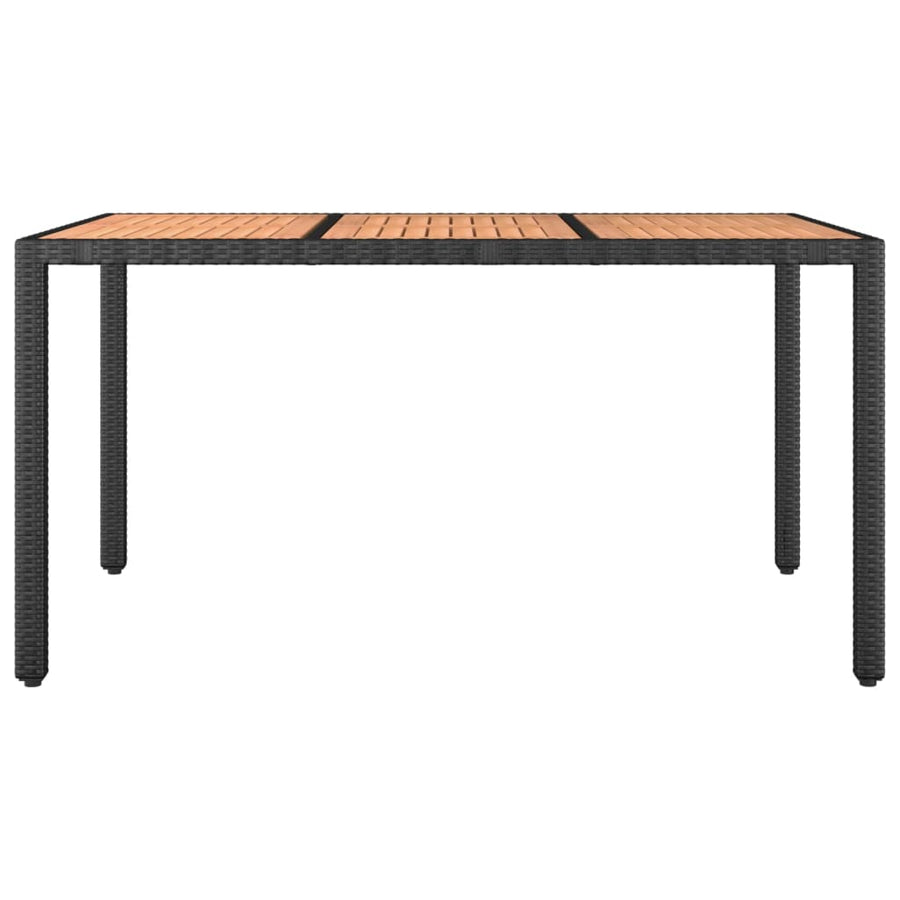 Tuintafel Met Houten Blad Poly Ratten En Acaciahout Zwart 150 x 90 x 75 cm Massief acaciahout