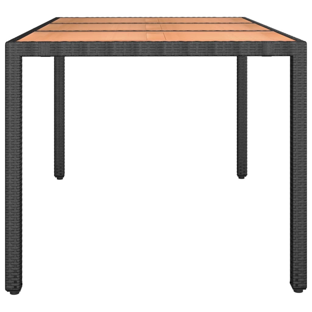 Tuintafel Met Houten Blad Poly Ratten En Acaciahout Zwart 150 x 90 x 75 cm Massief acaciahout