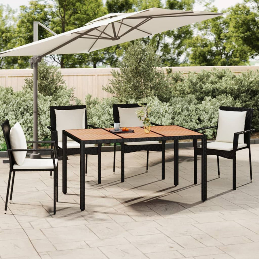 Tuintafel Met Houten Blad Poly Ratten En Acaciahout Zwart 150 x 90 x 75 cm Massief acaciahout