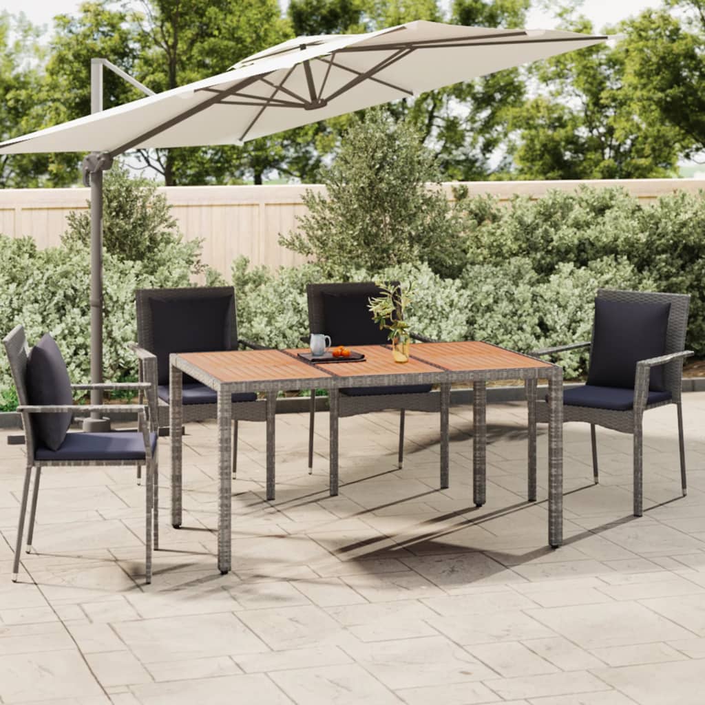 Tuintafel Met Houten Blad Poly Ratten En Acaciahout Grijs 150 x 90 x 75 cm