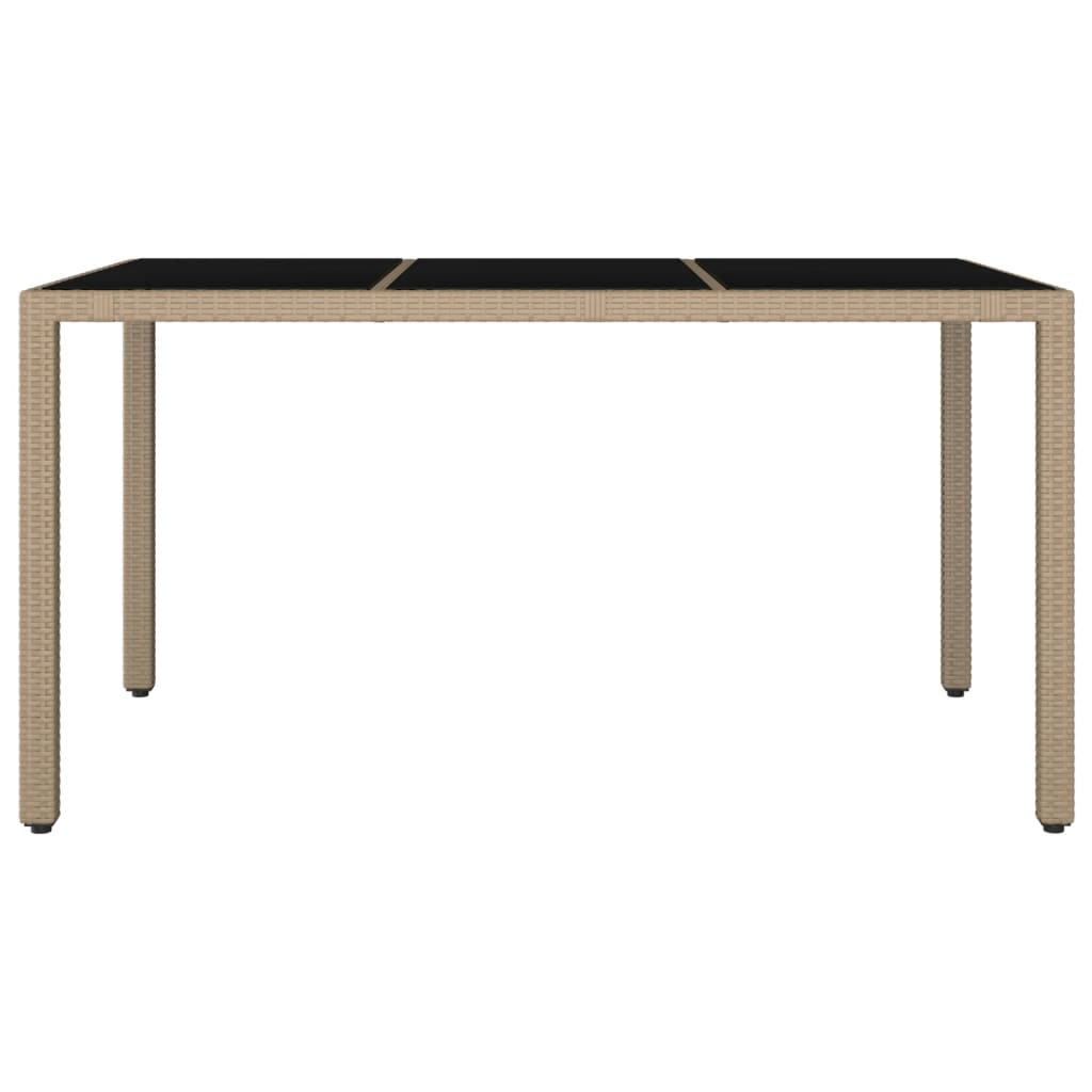Tuintafel Met Glazen Blad Poly Rattan En Gehard Beige 150 x 90 x 75 cm Glas