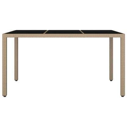 Tuintafel Met Glazen Blad Poly Rattan En Gehard Beige 150 x 90 x 75 cm Glas