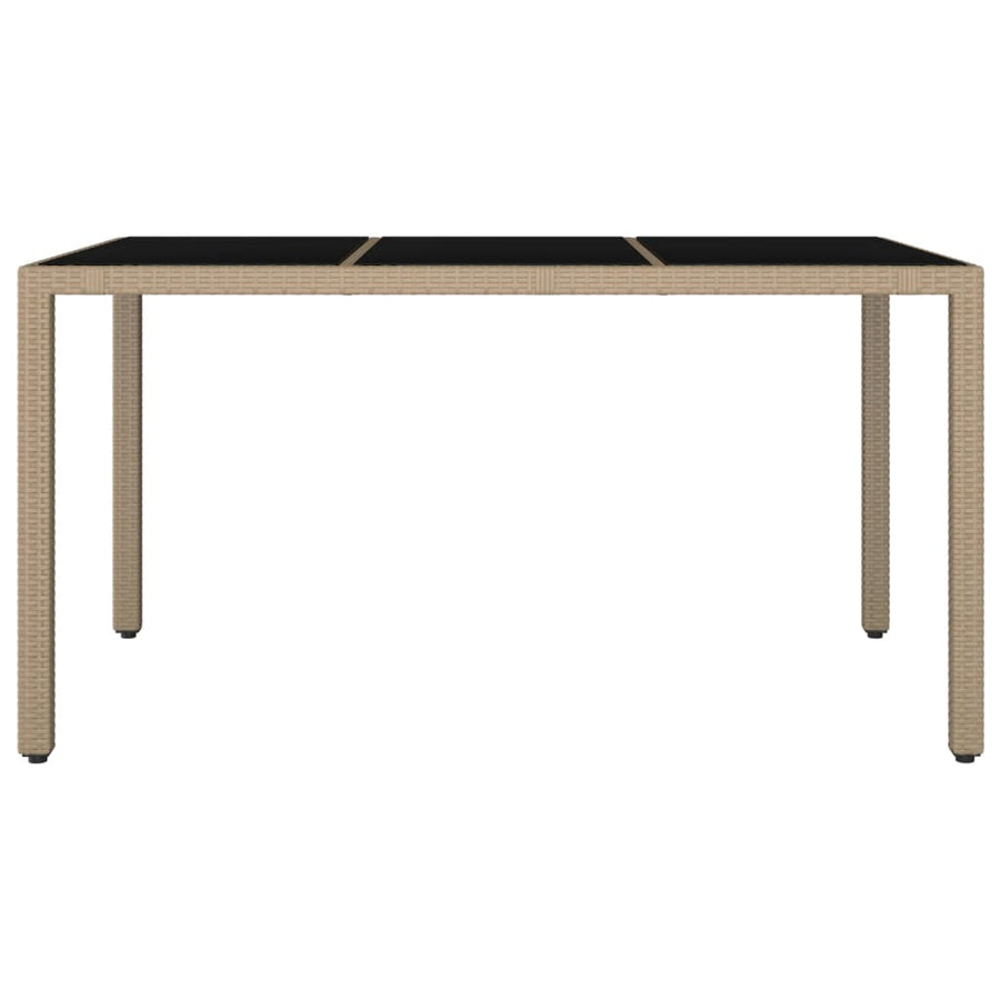 Tuintafel Met Glazen Blad Poly Rattan En Gehard Beige 150 x 90 x 75 cm Glas