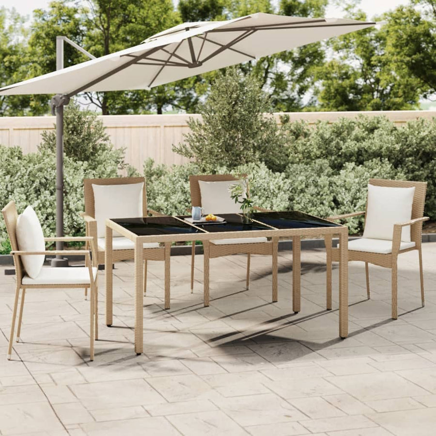 Tuintafel Met Glazen Blad Poly Rattan En Gehard Beige 150 x 90 x 75 cm Glas