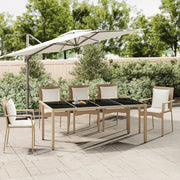 Garden table with glass top poly rattan and tempered glass beige