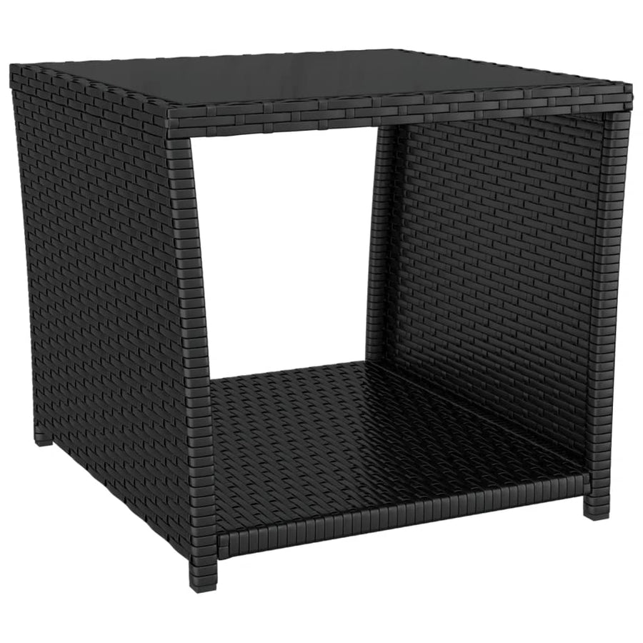 Salontafel Met Glazen Blad Poly Rattan En Gehard Zwart Glas