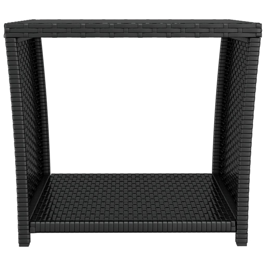 Salontafel Met Glazen Blad Poly Rattan En Gehard Zwart Glas